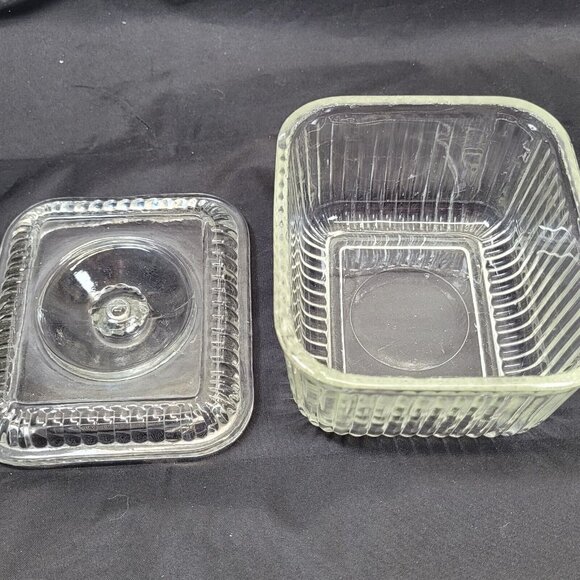 Ribbed Glass Anchor Hocking Refrigerator Storage Candy Dish Inverted Knob Lid - Picture 7 of 14
